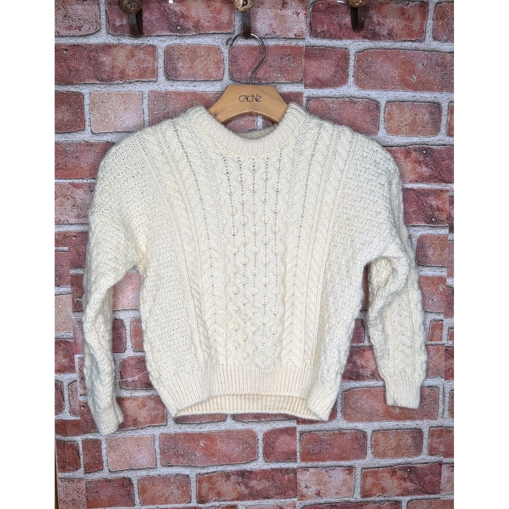 Carraig Donn Kids Aran 100% Wool Sweater Cream Cable Knit Crew Neck
Ireland L